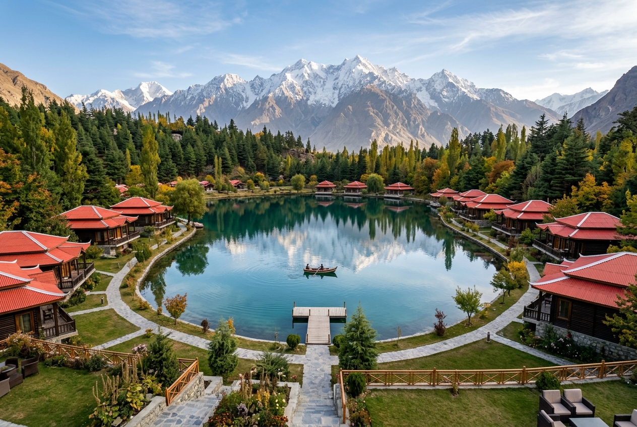 Luxury resort surrounded by green gardens