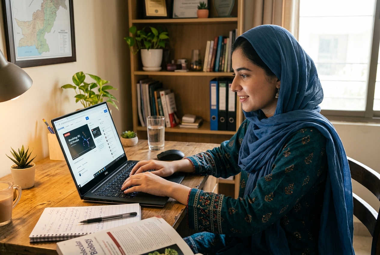 Student learning with a laptop